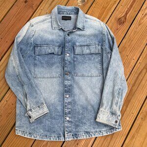 Vintage 90s No Boundaries 100% Cotton Snap Button Denim Shacket Size Medium